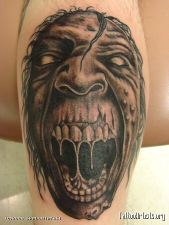 Grey Inked Angry Evil Demon Tattoo