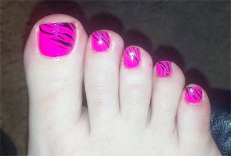 Hot Pink Zebra Print Toe Nail Art