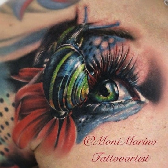 Incredible 3D Snail With Eye Tattoo