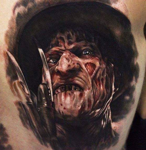 Incredible Freddy Krueger Portrait Color Ink Tattoo