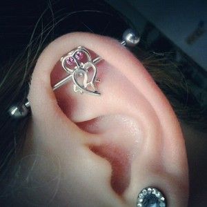 Industrial Piercing With Beautiful Owl Barbell Jewelry