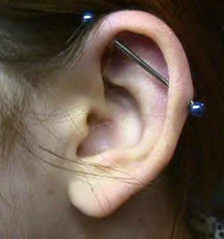 Industrial Piercing With Blue Barbell
