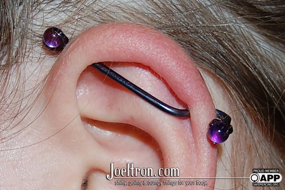Industrial Piercing With Purple Barbell