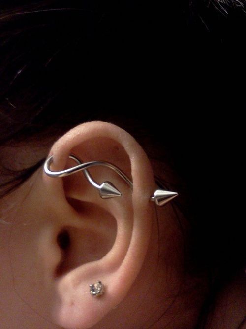 Industrial Piercing With Stylish Spike Barbell