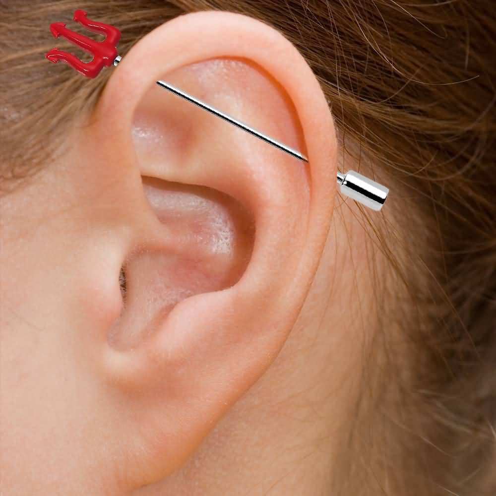 Industrial Piercing With Trident Barbell