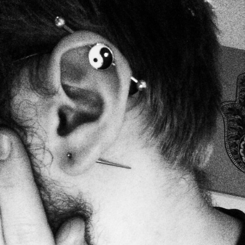 Industrial Piercing With Yin Yang Barbell