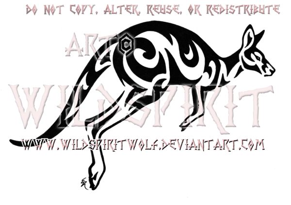 Jumping Tribal Kangaroo Tattoo Design By WildSpiritWolf