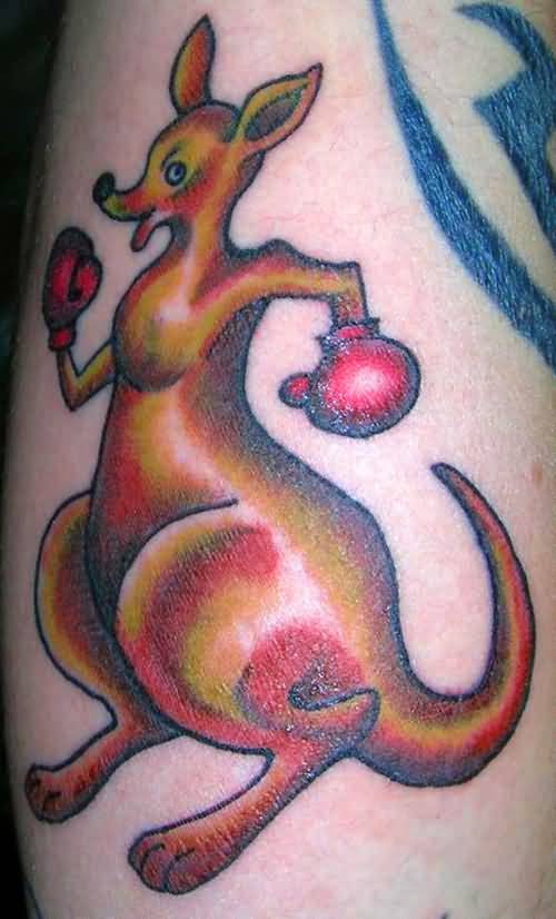 Kangaroo With Boxing Gloves Traditional Tattoo