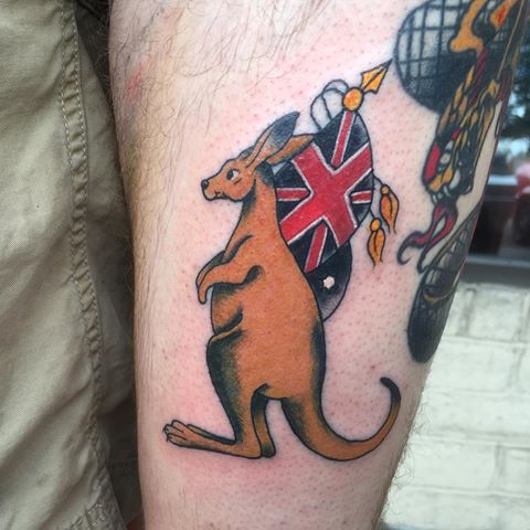 Kangaroo With Flag Traditional Tattoo
