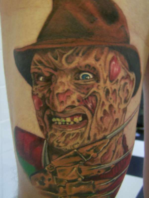 Large Angry Freddy Krueger Color Tattoo