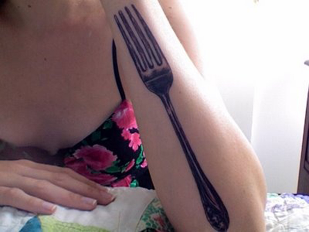 Large Black And Grey Fork Tattoo On Arm Sleeve