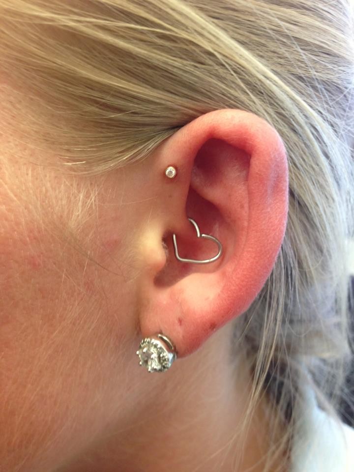 Left Ear Lobe And Heart Ring Daith Piercing