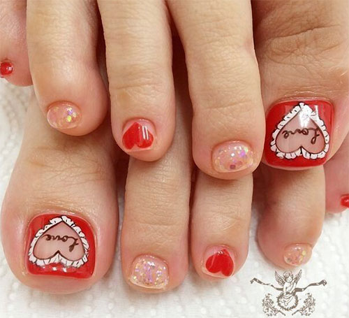 Love Toe Nail Art For Valentine's Day