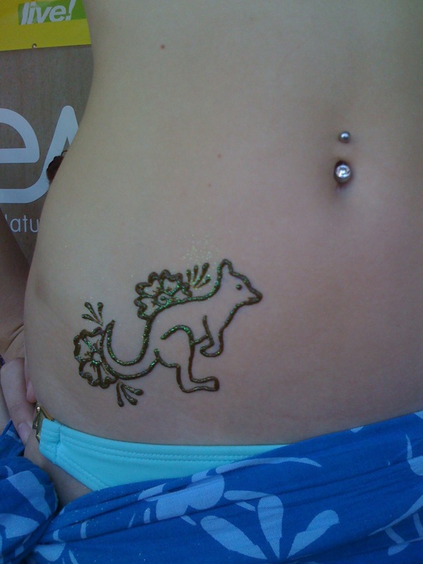 Lovely Cute Kangaroo With Flowers Tattoo On Right Hip