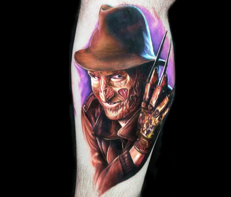 Lovely Freddy Krueger Portrait 3D Tattoo By Paul Acker
