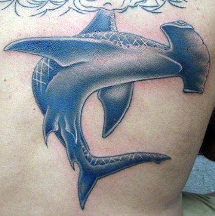 Lovely Hammerhead Shark Tattoo On Back