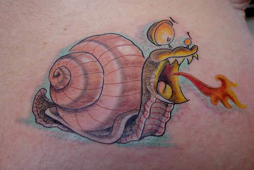 Lovely Snail Firing Flames Tattoo