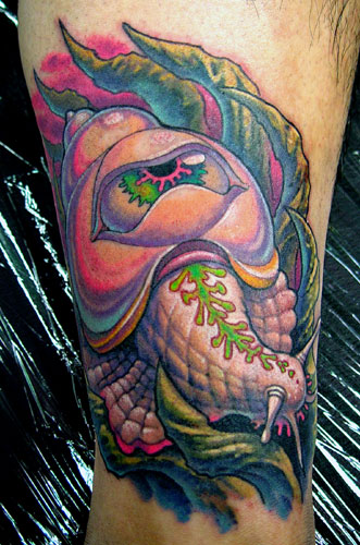 Lovely Snail With Eye On Shell Colorful Tattoo