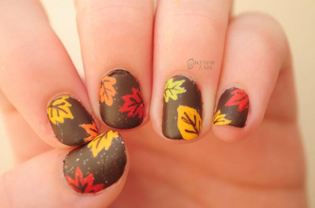Matte Nails With Autumn Fall Leaves Nail Art