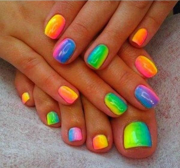 Neon Rainbow Pastel Toe Nail Art