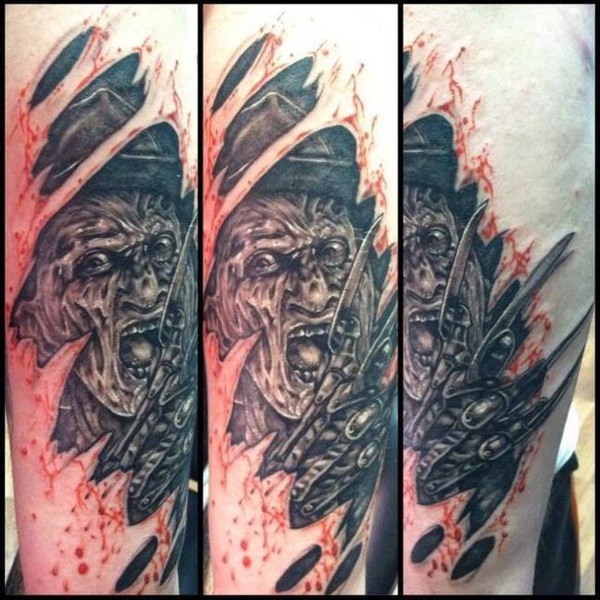Nice 3D Angry Freddy Krueger Tattoo By Brandy Bryant
