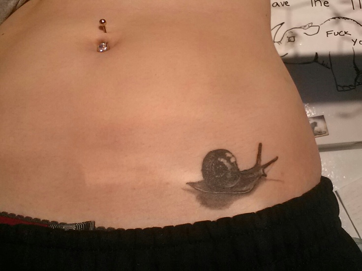 Nice And Small 3D Snail Crawling Tattoo On Waist