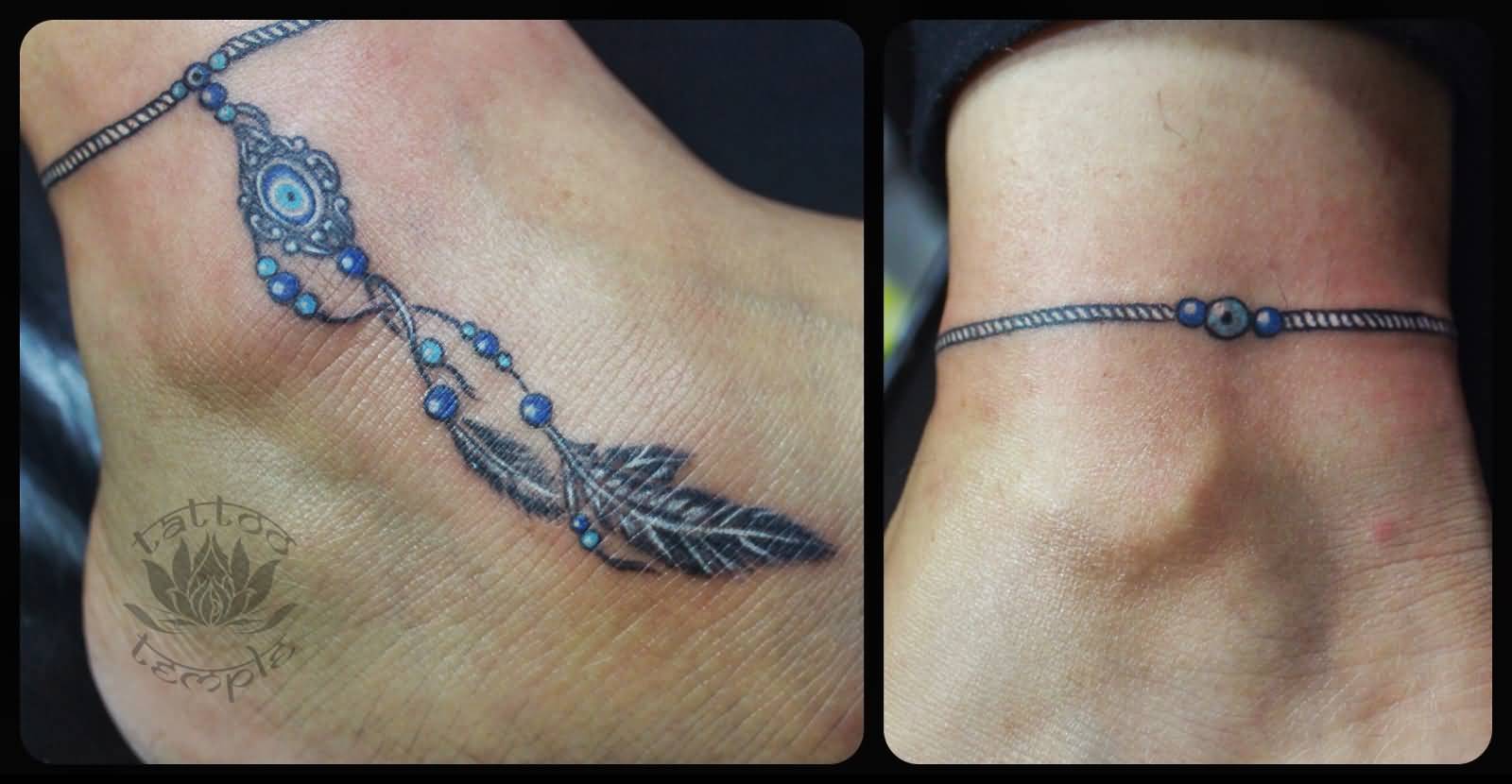 Nice Anklet With Evil Eye Talisman Tattoo On Ankle