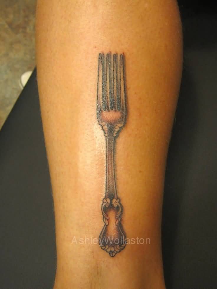 Nice Black And Grey Vintage Fork Tattoo Design