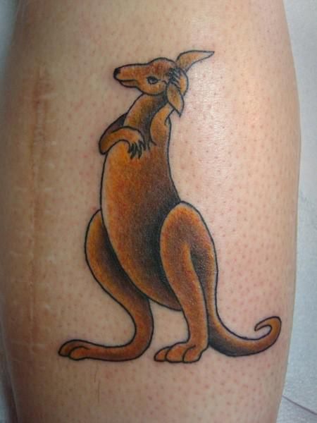 Nice Brown Color Kangaroo Tattoo