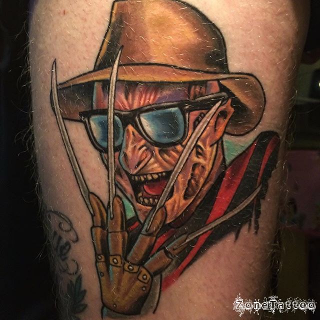Nice Color Ink Freddy Krueger Wearing Googles Tattoo