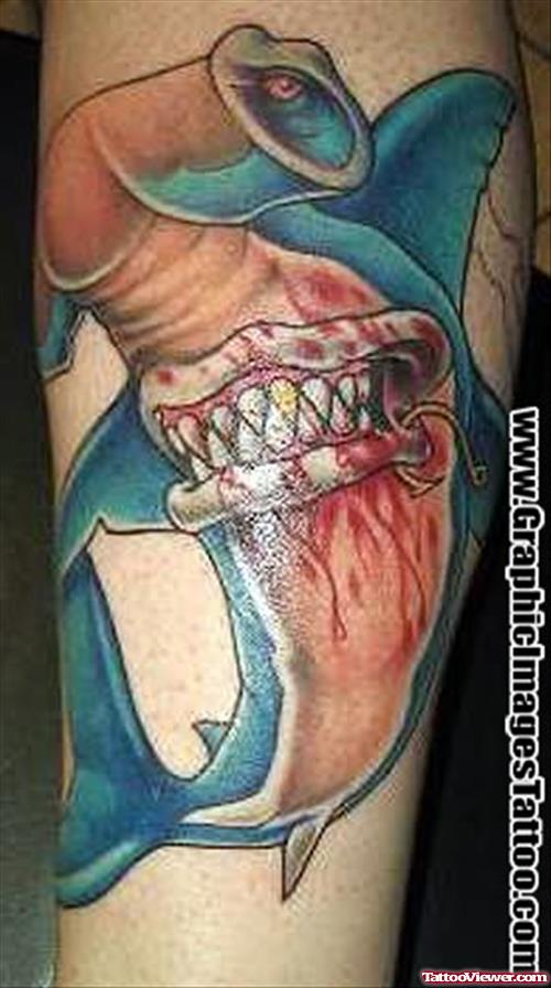 Nice Colorful Hammerhead Shark Bleeding Tattoo