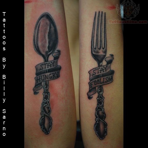 Nice Fork And Spoon With Banner Matching Tattoo Design