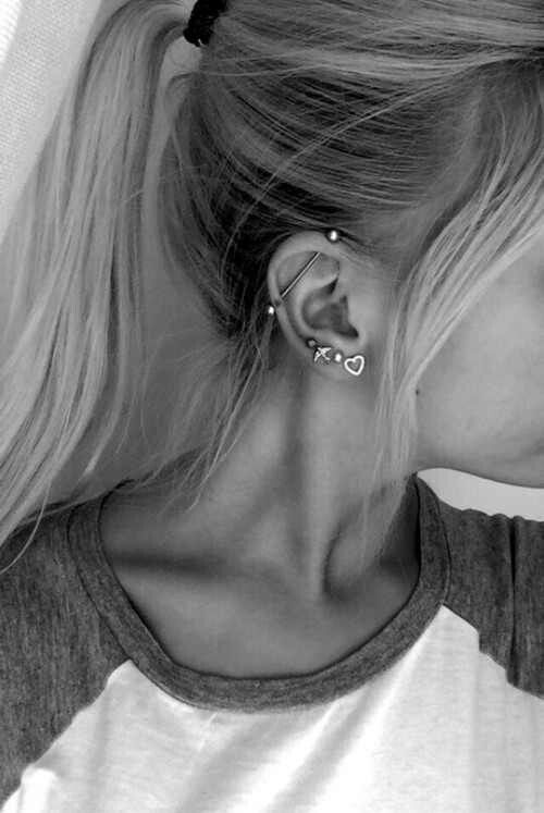 Nice Industrial Piercing On Girl Right Ear
