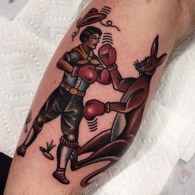 Nice Men Boxing Against Men Traditional Tattoo