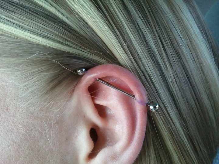 Nice Silver Barbell Industrial Piercing On Left Ear