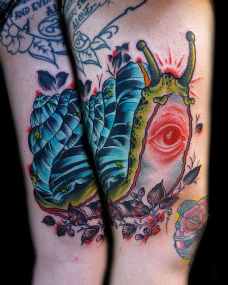 Nice Snail Having One Eye Traditional Tattoo By Bryan Reynolds