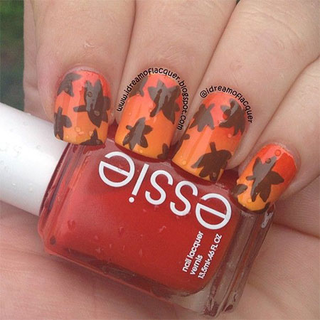 Ombre Nails With Autumn Leaf Nail Art