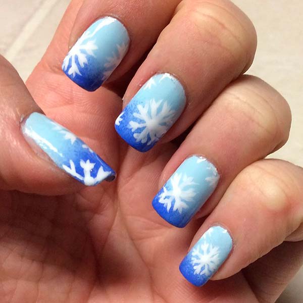 Ombre Nails With White Snowflakes Design Winter Nail Art