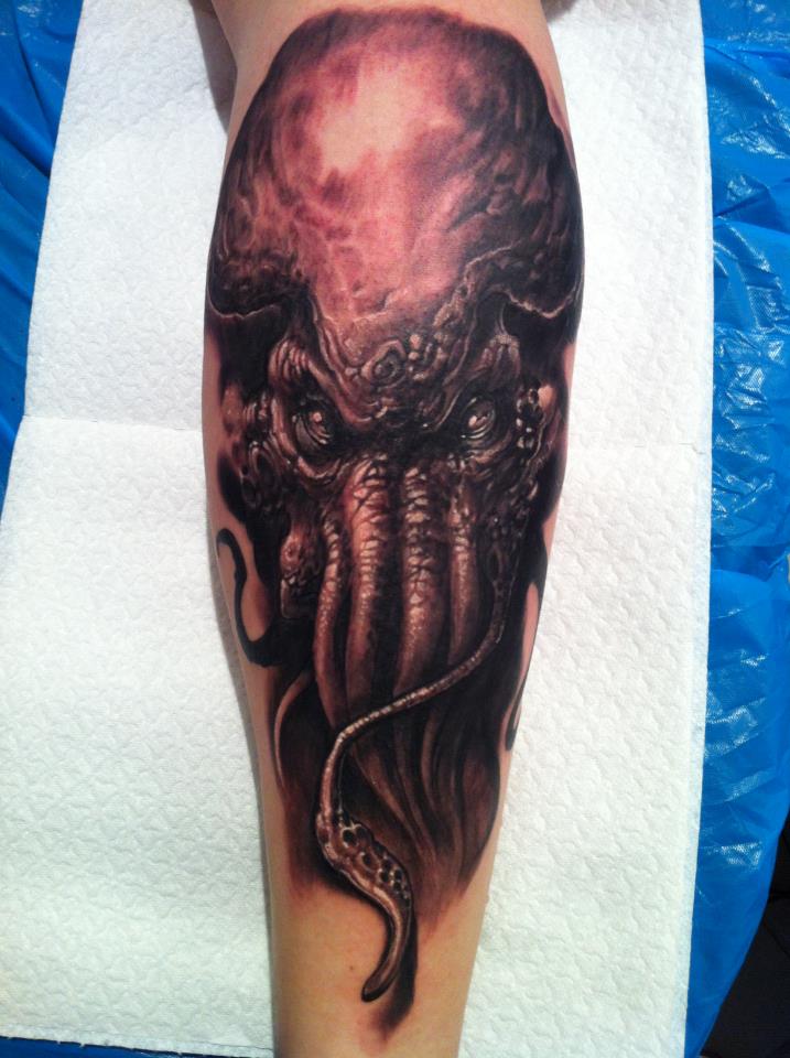 Outstanding Grey Evil Octopus Tattoo On Arm Sleeve By Tommy Lee Wendtner