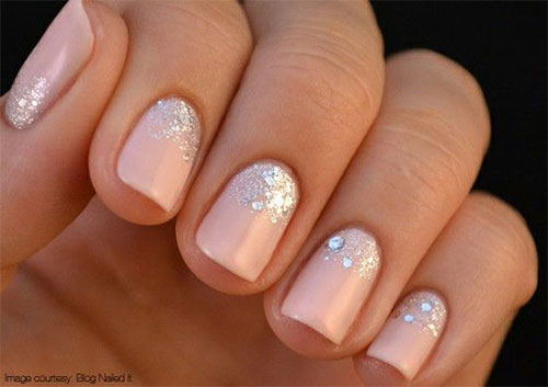 Peach Nails With Silver Glitter Winter Nail Art