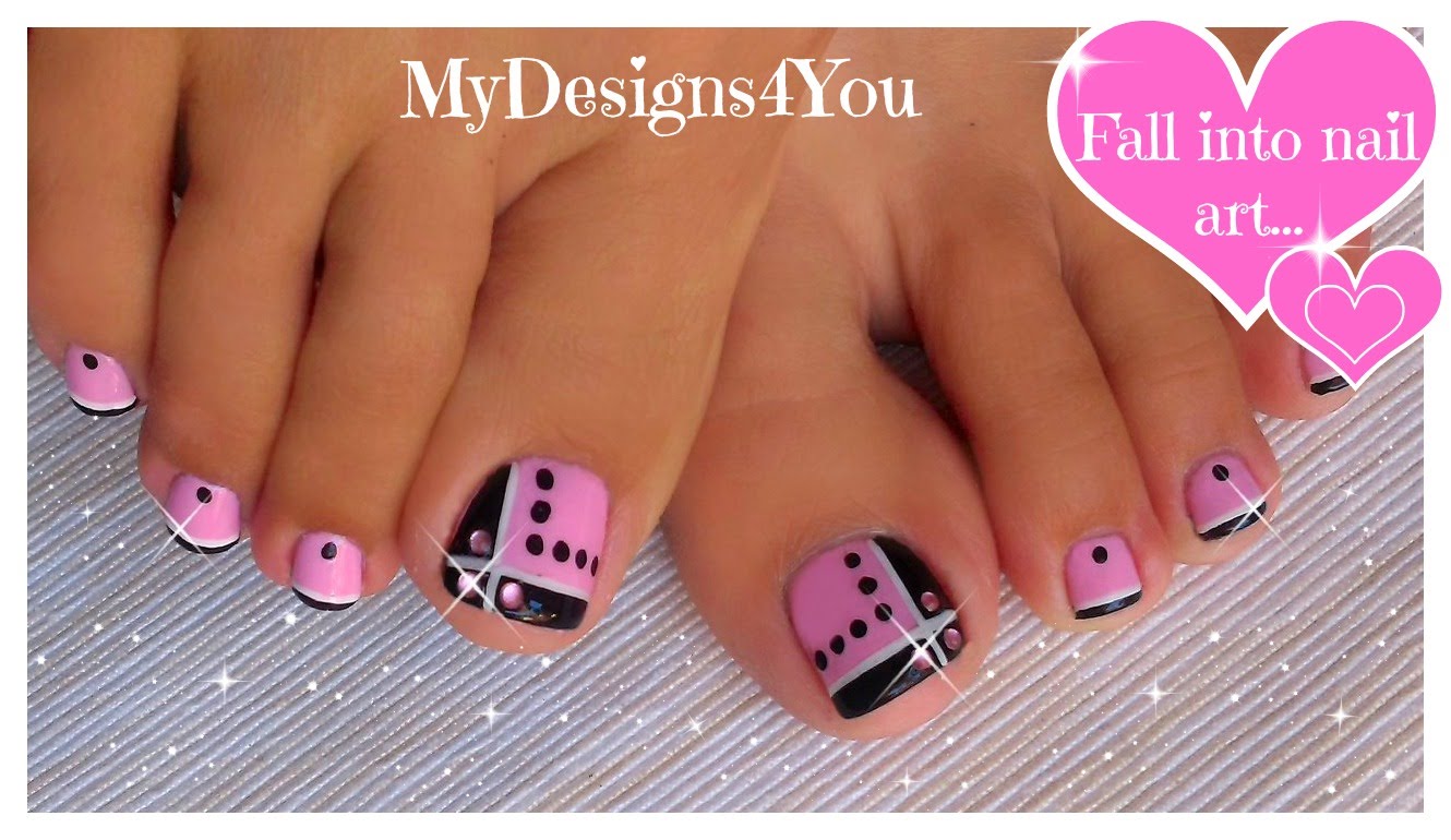Pink And Black Toe Nail Art