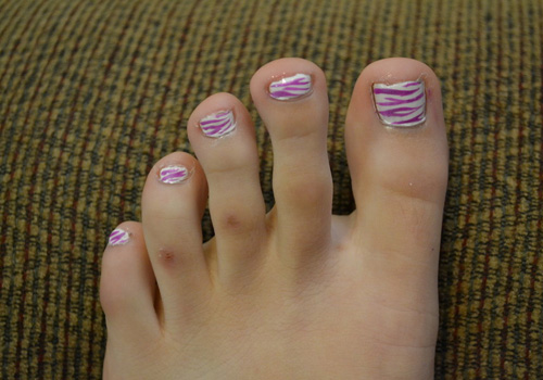 Pink And White Zebra Print Toe Nail Art
