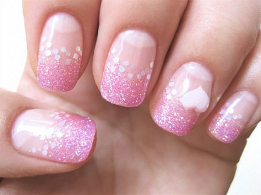 Pink Glitter Toe Nail Art With 3d Heart Design Idea