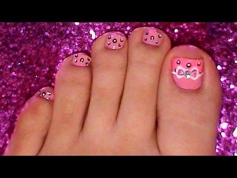Pink Toe Nail Art With Black Polka Dots Design Idea