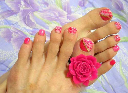 Pink Water Marble Toe Nail Art