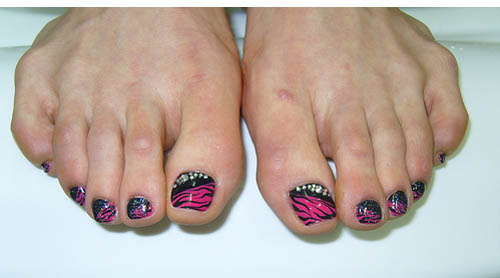 Pink Zebra Print Toe Nail Art