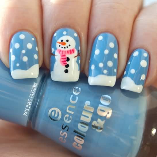 Polka Dots And Snowflakes Design Winter Nail Art
