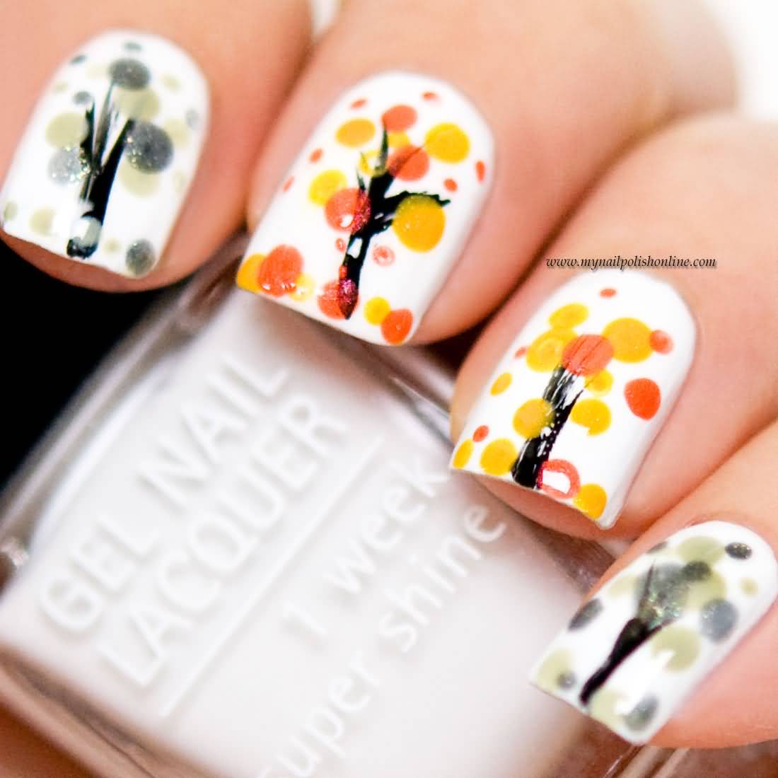 Polka Dots Autumn Nail Art Design