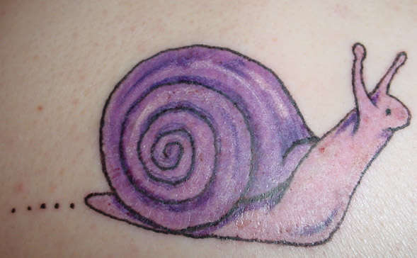 Purple Ink Crawling Snail Tattoo Design