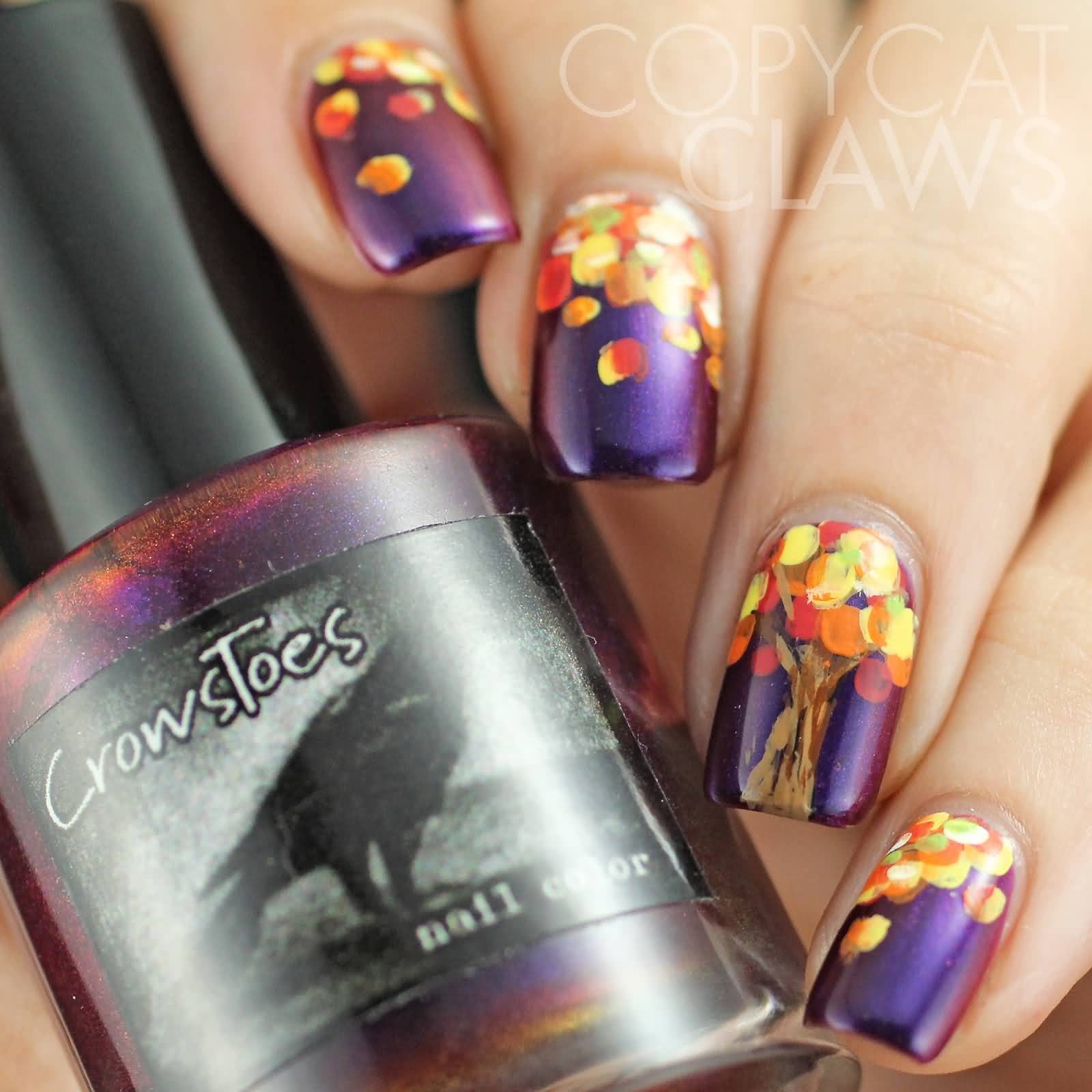 Purple Nails With Polka Dots Autumn Nail Art